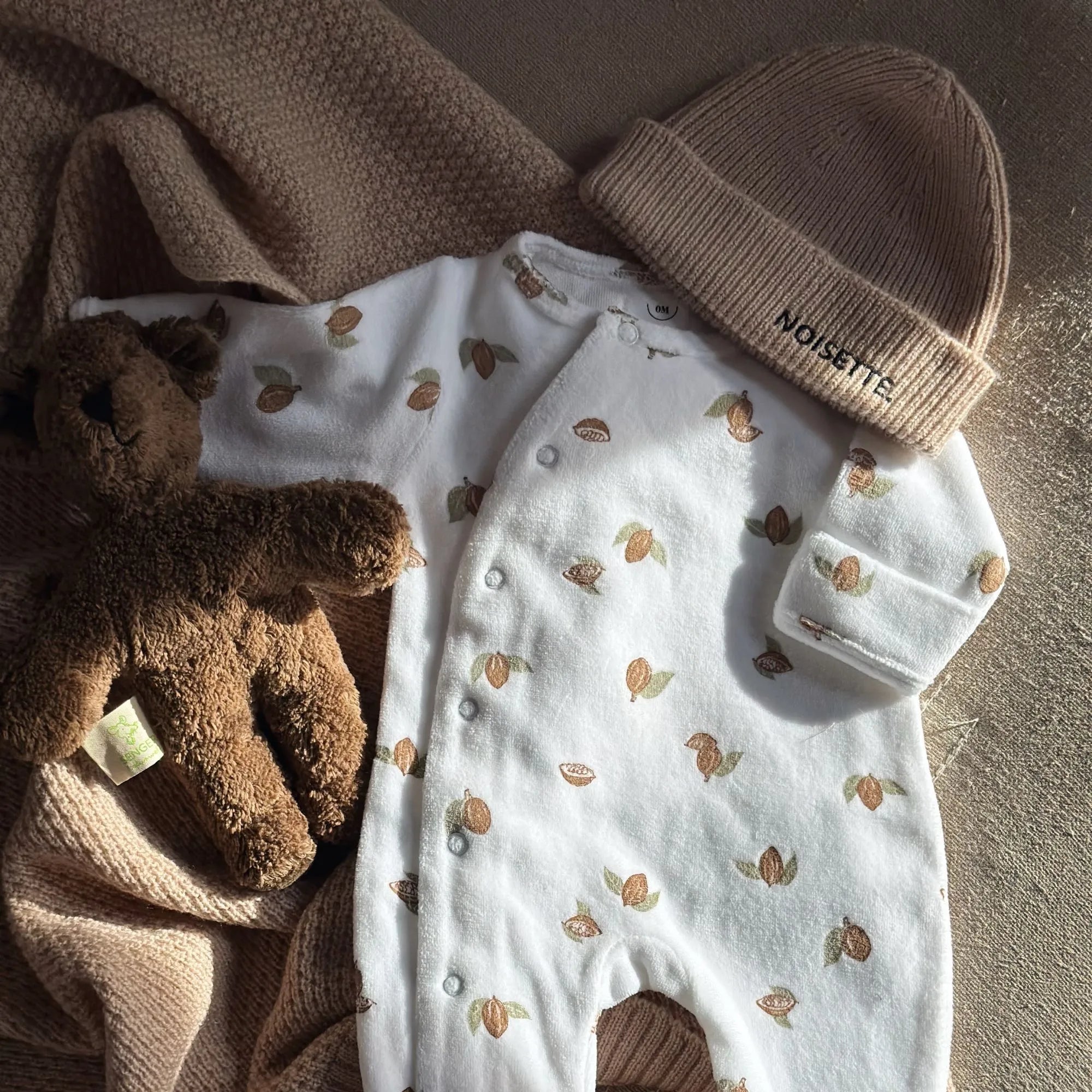 Bonnet de naissance mérinos - Noisette